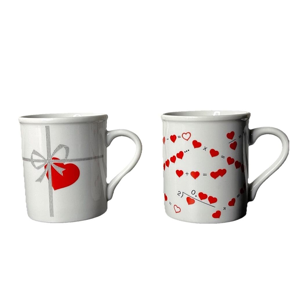The Toscany Collection Japan Ceramic Mug Set of 2 Red Heart Love Equation Mugs